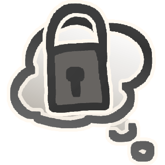 A thought bubble with a grey, closed lock partially covering it. 